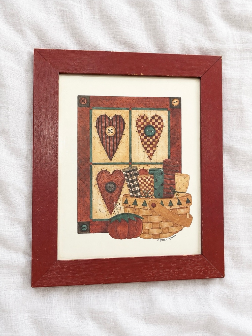 Vintage Debby Mumm Primitive Folk Art Pumpkin Quilt Framed Print 8x10